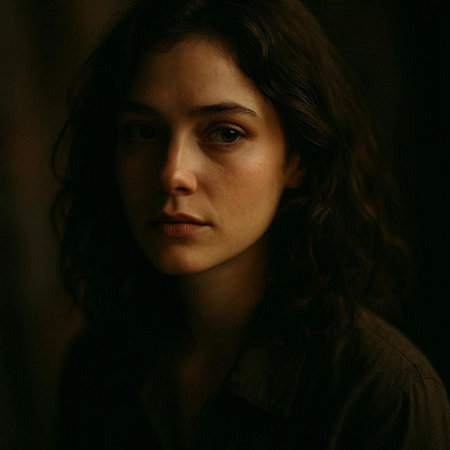 Portrait of a beautiful brunette woman on a dark background.