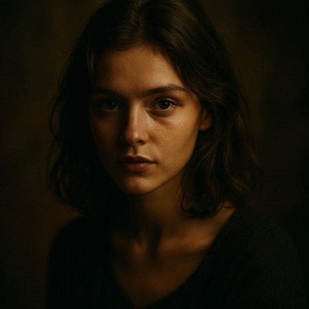 Portrait of a beautiful young brunette woman in a dark sweater