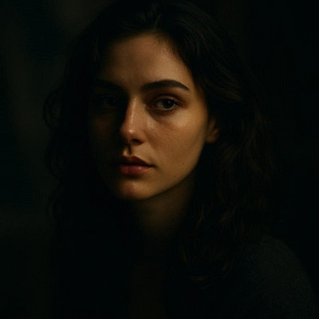 Portrait of a beautiful young woman with dark eyes and long curly hair