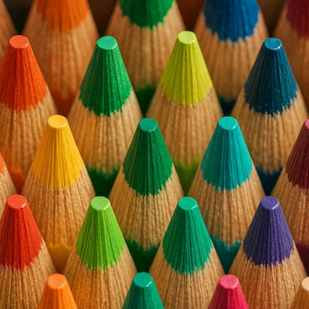 Colorful wooden pencils as a background. Close-up.