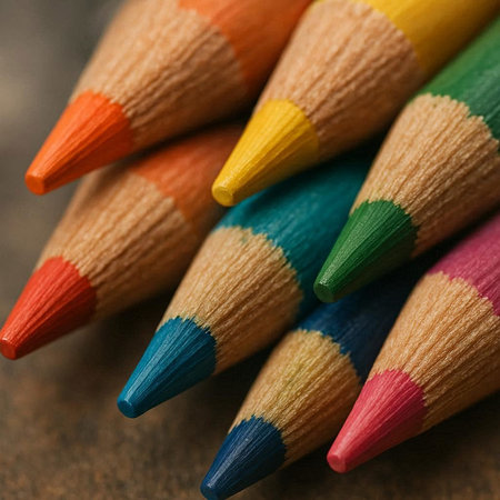 Close up of color pencils. Selective focus and shallow depth of field.
