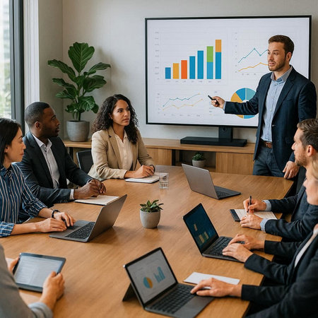 Multiethnic group of business people working together in a modern office