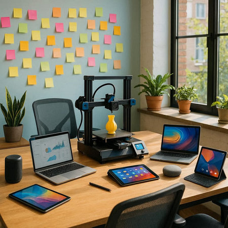 3D printer working in modern office. 3d printing technology concept