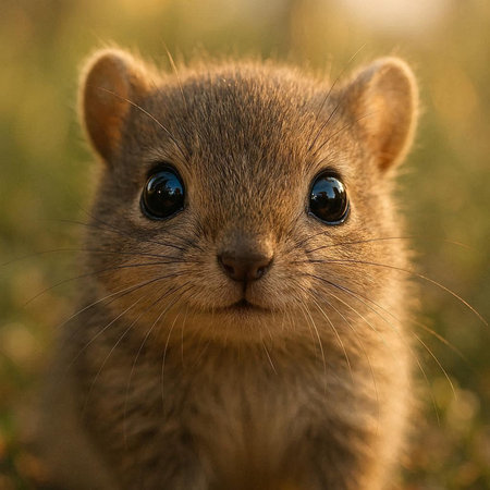 Close up of a squirrel looking at the camera in the grass.