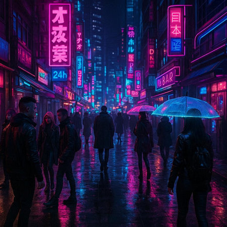 People walking on the street in the night, Shanghai, China.