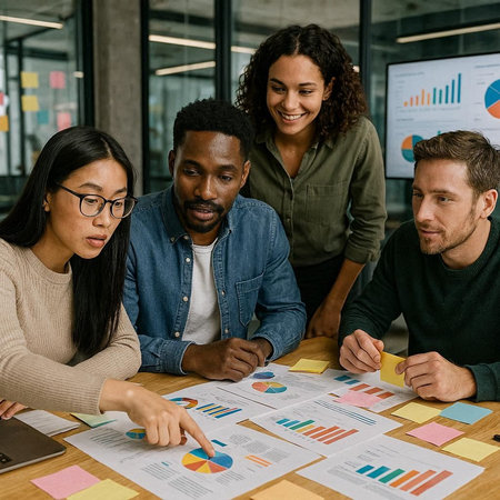 Group of business people working together in the office. Multiethnic group of business people...