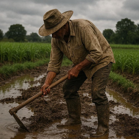 Farmer working in the rice field. The farmer is planting rice.
