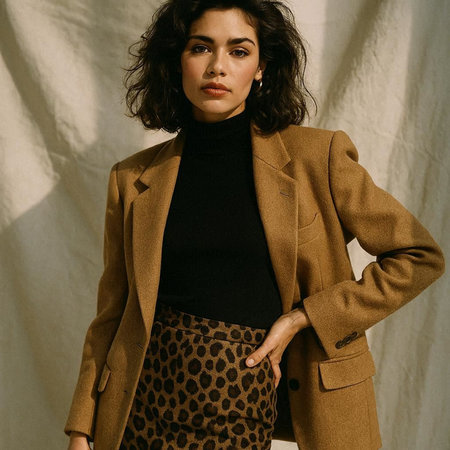 Portrait of a beautiful young brunette woman in a brown coat