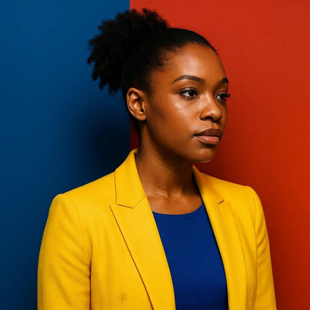 Portrait of a young african american woman in yellow coat
