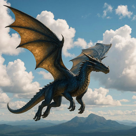 dragon flying in the sky - 3D render of a fantasy dragonの写真素材