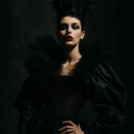 Portrait of a beautiful woman in a black dress on a dark background