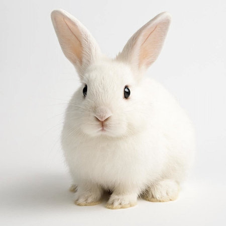 Cute white rabbit on a white background. Isolated image.
