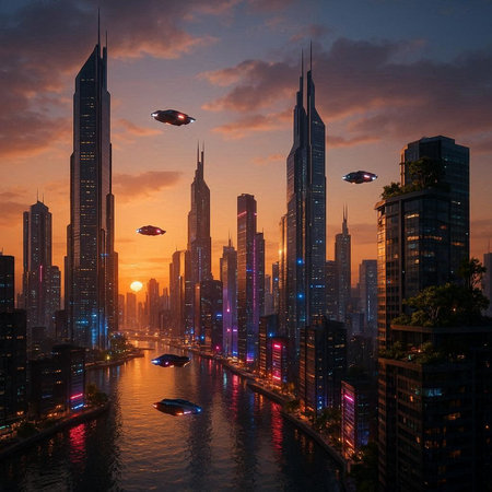 Dubai skyline at sunset, United Arab Emirates. Dubai is the fastest growing city in the world.
