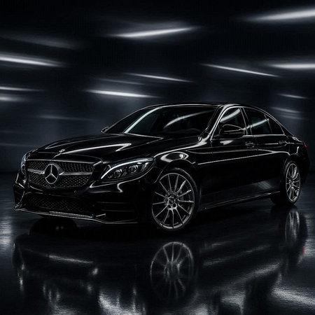 Black luxury car on a dark background. 3d render illustration.