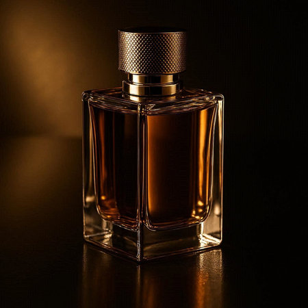 Bottle of perfume on a dark background. Shallow depth of field.の写真素材