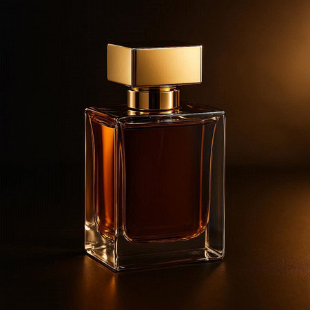 Perfume bottle on a dark background. 3d illustration.