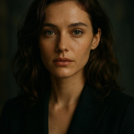 Portrait of a beautiful brunette woman in a black jacket.