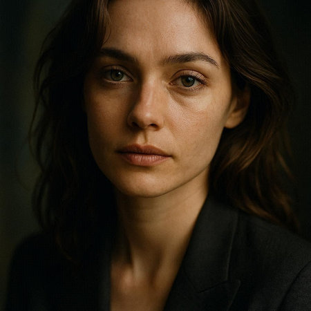 Portrait of a beautiful young brunette woman in a black suit