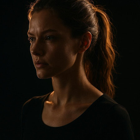 Portrait of a beautiful young woman on a dark background. Studio shot.