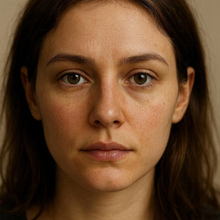 Portrait of a young woman with freckles on her faceの写真素材