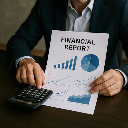 Businessman holding a financial report. Financial report concept. Close up.の写真素材