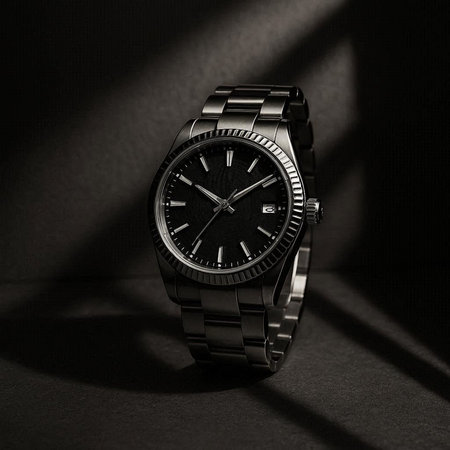 Wrist watch on black background. Luxury wristwatch on black background.の写真素材