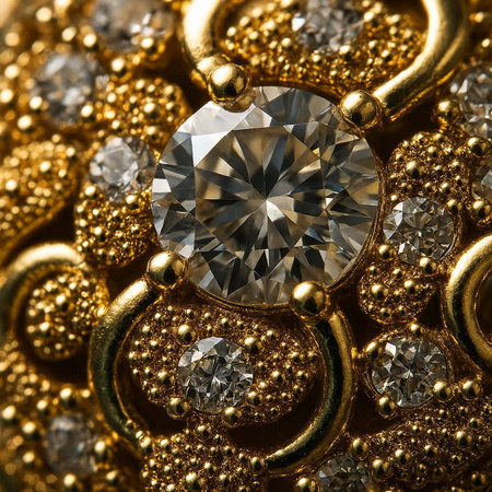 jewelry diamond on a gold background close up. macro.の写真素材