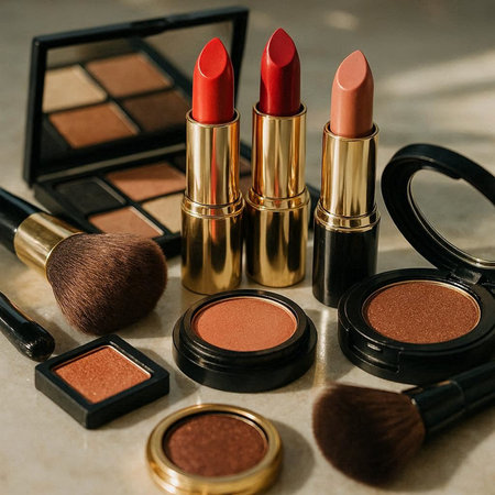 Set of decorative cosmeticsle background. Selective focus, tonedの写真素材