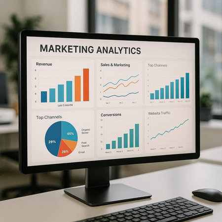 Marketing Analysis Strategy Branding Planning Concept. Business Graphs on Computer Screen.