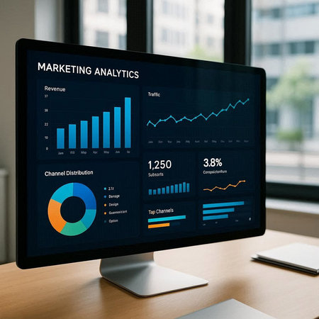 Business Data Analysis Analytics Statistics Concept. Graphic of business data analysis on computer...