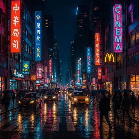 Street view of Hong Kong at night.