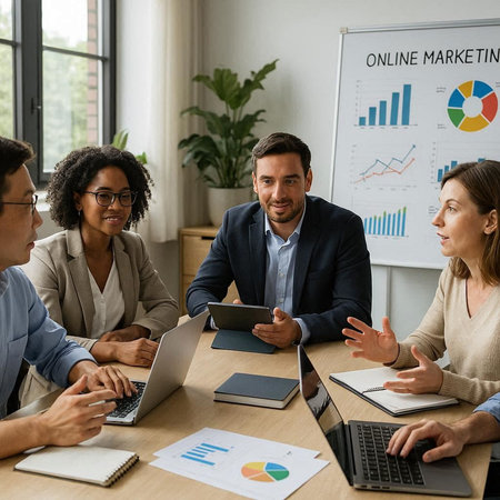 Group of multiethnic business people working and communicating together in office