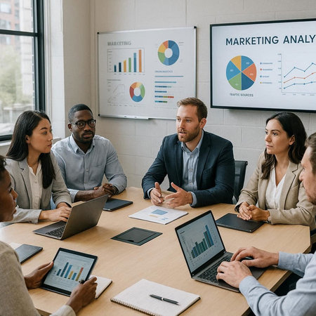 Group of multiethnic business people working and communicating together in office
