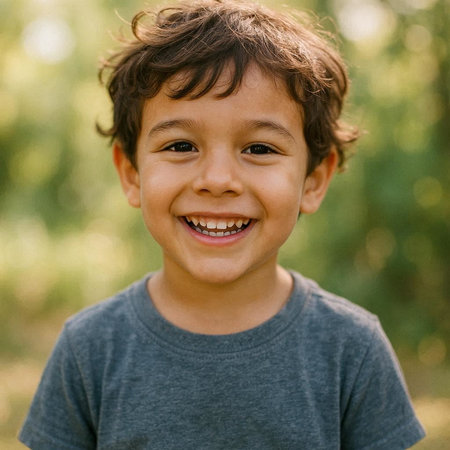 Portrait of a boy smiling and looking at camera in the park