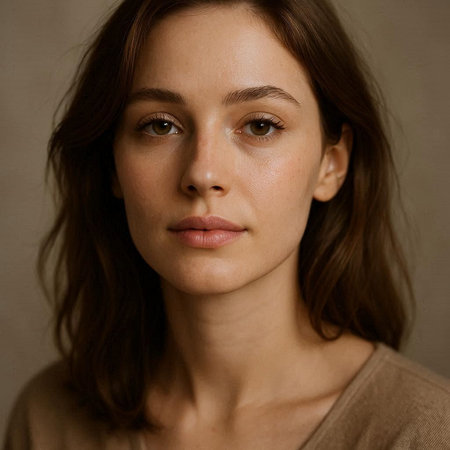 Portrait of a beautiful young woman with long brown hair and natural make-up