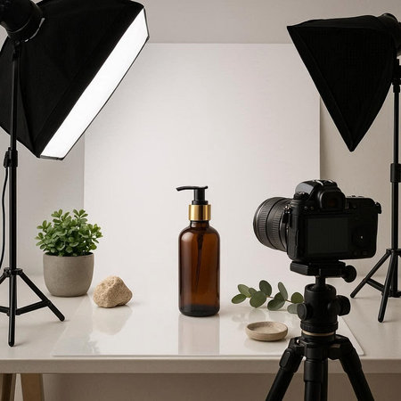 Mockup of cosmetic product on the background of a photo studio