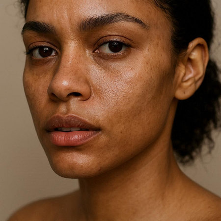 Portrait of a young beautiful African American woman with freckles