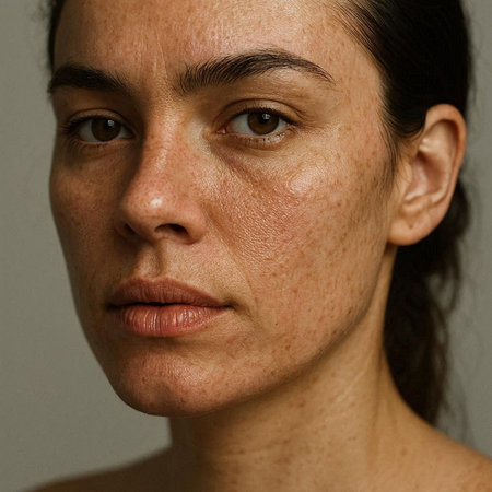 Portrait of a young woman with freckles on her face