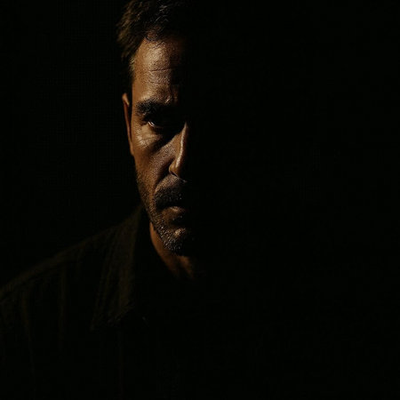 Portrait of a man in a dark background looking at the camera