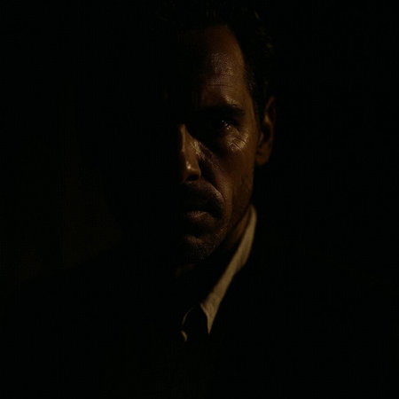Portrait of a man in a dark room with light coming through