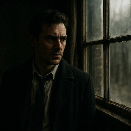 Portrait of a handsome middle-aged man in a dark room
