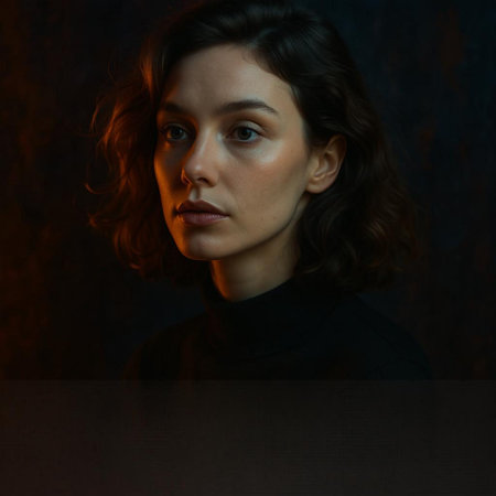 Portrait of a beautiful young woman in a black T-shirt on a dark background