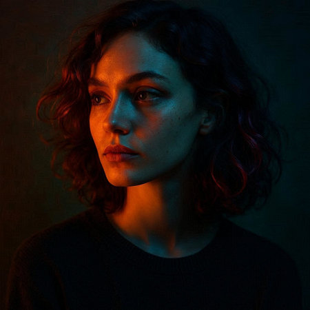 Portrait of a beautiful woman with freckles on her faceの写真素材