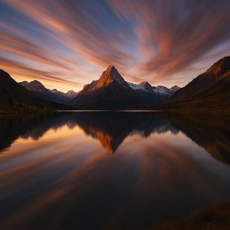 Matterhorn reflected in the lake at sunrise, New Zealand.
