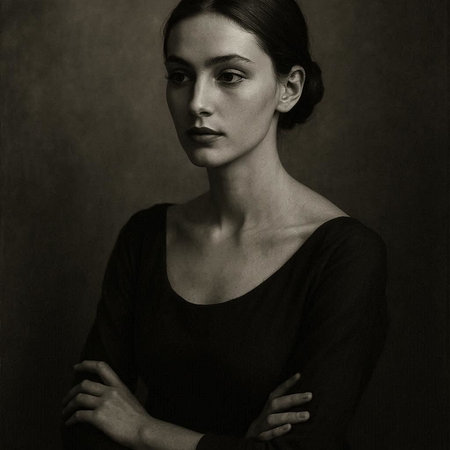 Portrait of a beautiful woman in a black dress on a dark background