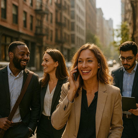 Group of business people on the street in New York City, USA.