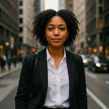 Portrait of young african american businesswoman in the city.の写真素材