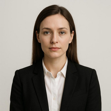 Portrait of a young businesswoman in a suit on a white backgroundの写真素材