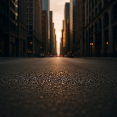 Night view of street in Chicago, Illinois, USA. Long exposure.