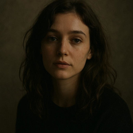 Portrait of a young woman in a black sweater on a dark background